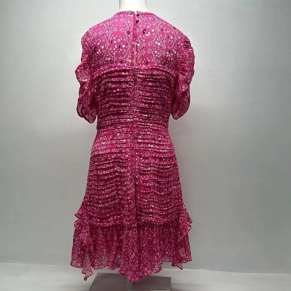 Tanya Taylor Carti Dress Ruffle Layered Midi Polka Dot Chiffon Silk Pink Size 4 - Picture 6 of 15
